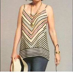 CAbi Women's Striped Chevron Tunic Tank Blouse Multicolor Size S